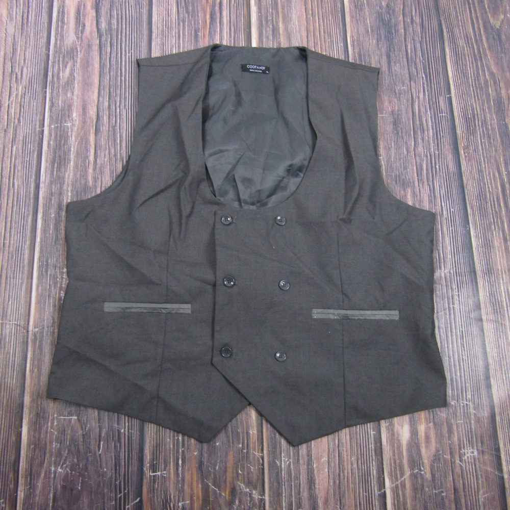 COOFANDY Suit Vest Mens XL Black Double Breasted Formal Waistcoat Wedding